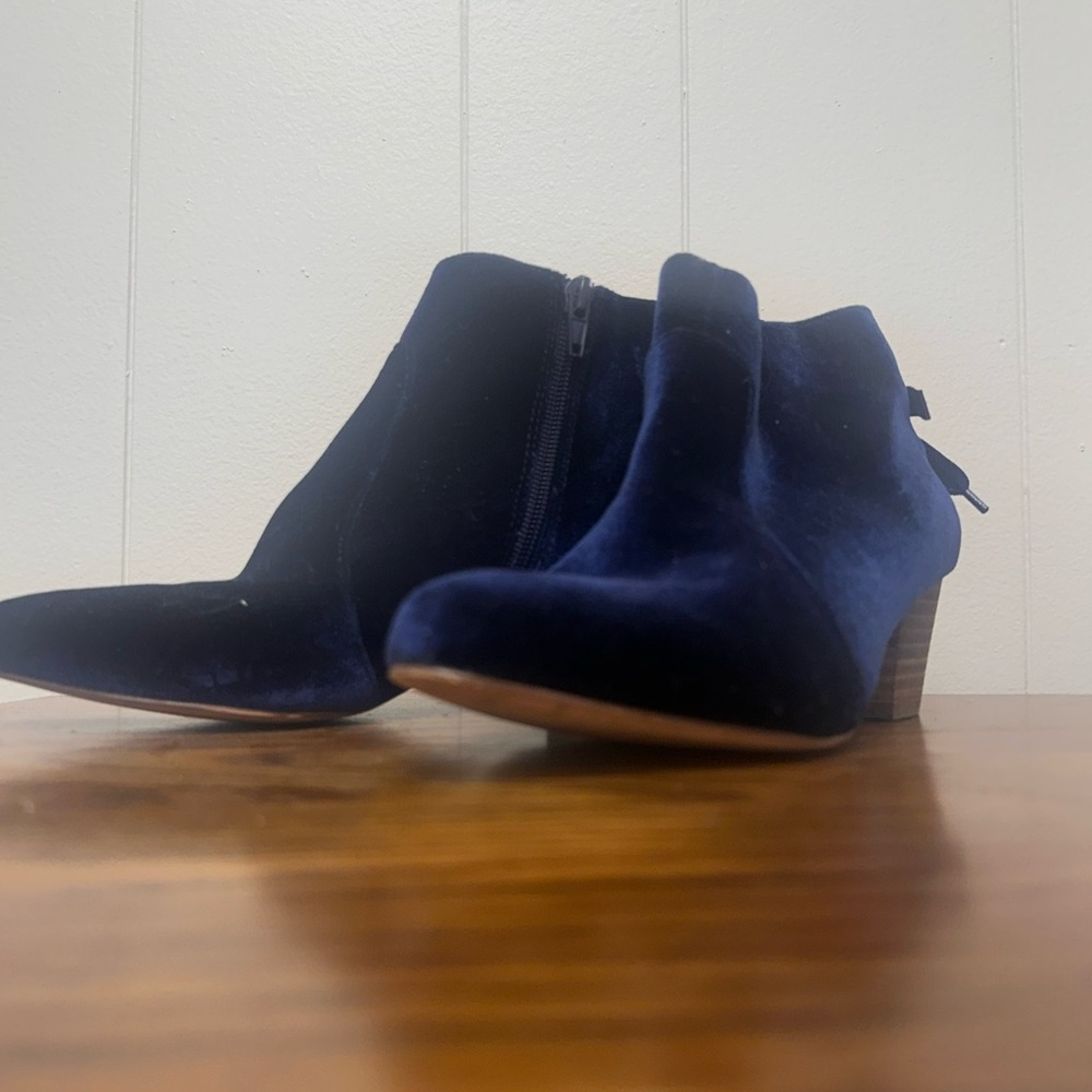 Restricted Navy Velvet Ankle Boots Bow Detail